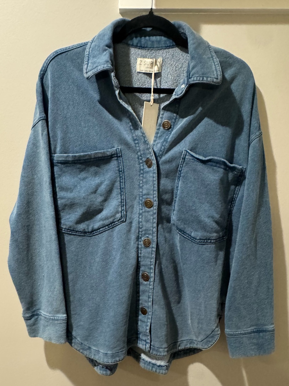 Z Supply All Day Knit Denim Jacket Vintage Indigo Shacket XS NWT